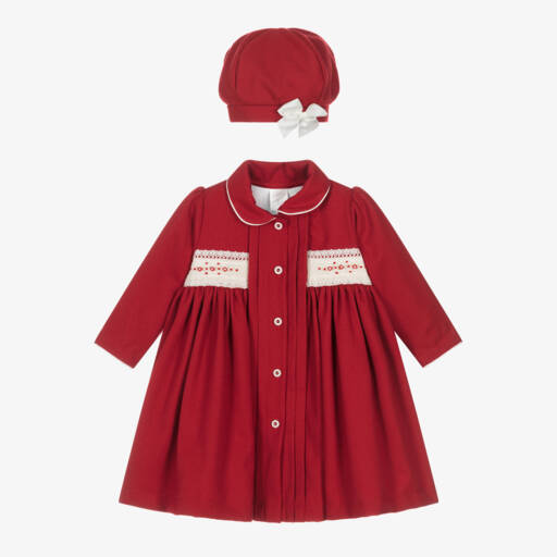 Pretty Originals-Girls Scarlet Smocked Coat and Hat | Childrensalon Outlet