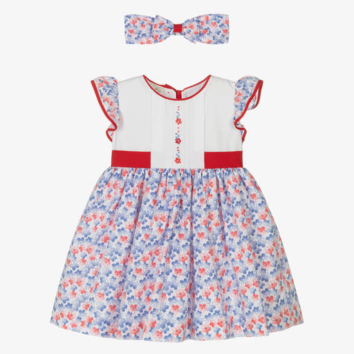Pretty Originals-Бело-синее платье и повязка на голову в цветочек | Childrensalon Outlet