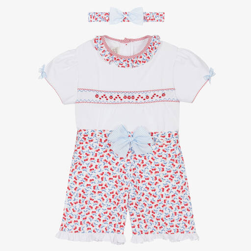 Pretty Originals-Girls White Cherry Print Shorts Set | Childrensalon Outlet