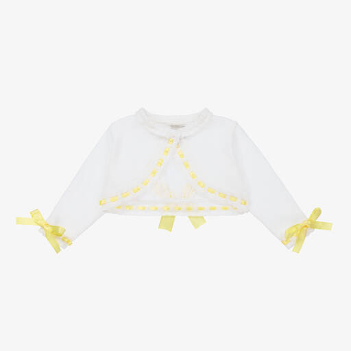 Pretty Originals-كارديغان قصير قطن محبوك لون أبيض للبنات | Childrensalon Outlet