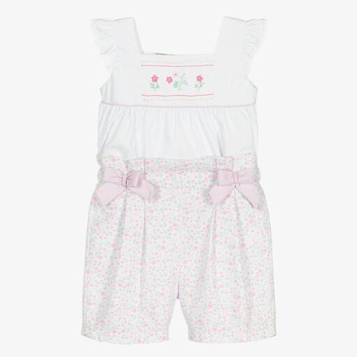 Pretty Originals-Girls White & Pink Floral Buster Suit | Childrensalon Outlet
