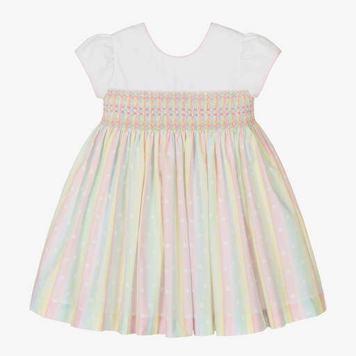 Pretty Originals-Girls White & Pink Smocked Dress | Childrensalon Outlet