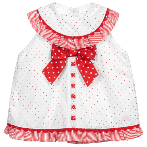 Pretty Originals-Girls White & Red Cotton Dress | Childrensalon Outlet