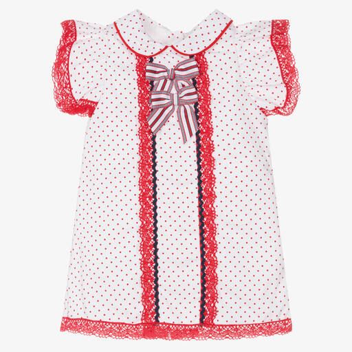 Pretty Originals-Girls White & Red Cotton Polka Dot Dress | Childrensalon Outlet