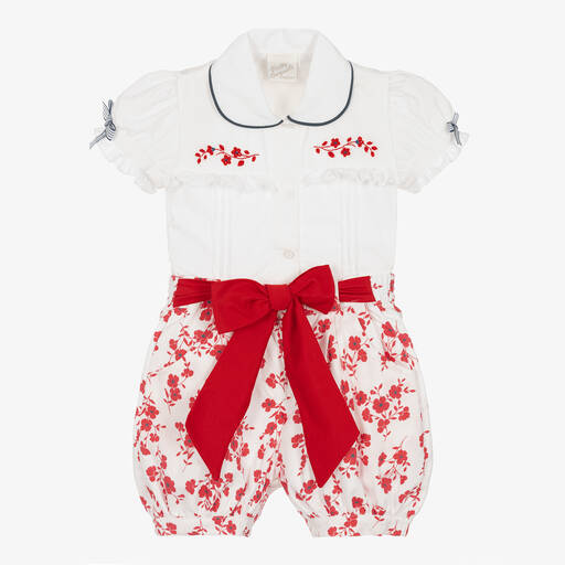 Pretty Originals-بِدلة رسمية قطن لون أبيض وأحمر بطبعة ورود | Childrensalon Outlet