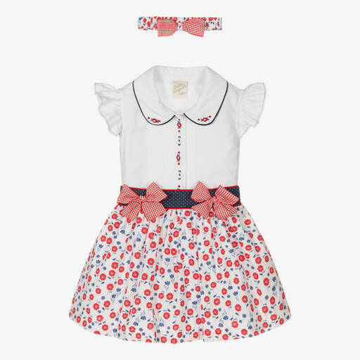 Pretty Originals-Бело-красный комплект с юбкой в цветочек из хлопка | Childrensalon Outlet