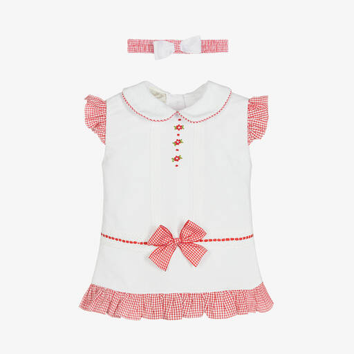 Pretty Originals-Ensemble robe blanc et rouge vichy | Childrensalon Outlet