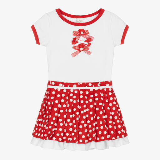 Pretty Originals- Girls White & Red Polka Dot Skirt Set | Childrensalon Outlet