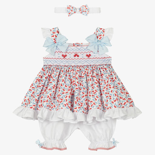 Pretty Originals-Weißes gesmoktes Kleid-Set | Childrensalon Outlet
