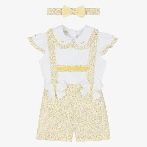 Pretty Originals-Girls White & Yellow Floral Shorts Set | Childrensalon Outlet