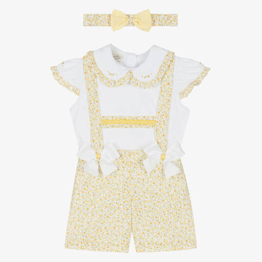 Pretty Originals-Blumen-Top & Shorts Set weiß & gelb | Childrensalon Outlet