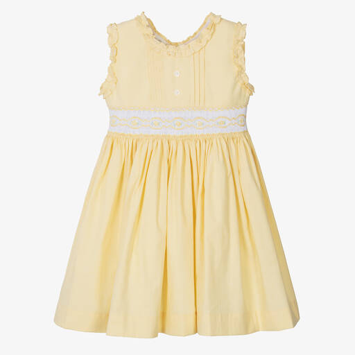 Pretty Originals-Girls Yellow Hand-Smocked Cotton Dress | Childrensalon Outlet