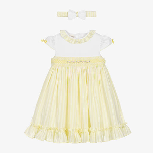 Pretty Originals-Girls Yellow Striped & Smocked Dress Set | Childrensalon Outlet
