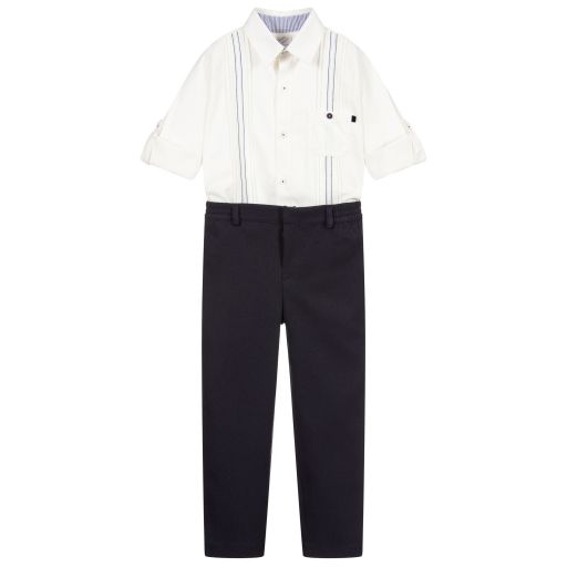 Pretty Originals-Ivory Shirt & Navy Blue Trouser Set | Childrensalon Outlet