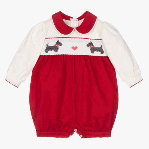 Pretty Originals-Красный вельветовый песочник с собаками | Childrensalon Outlet