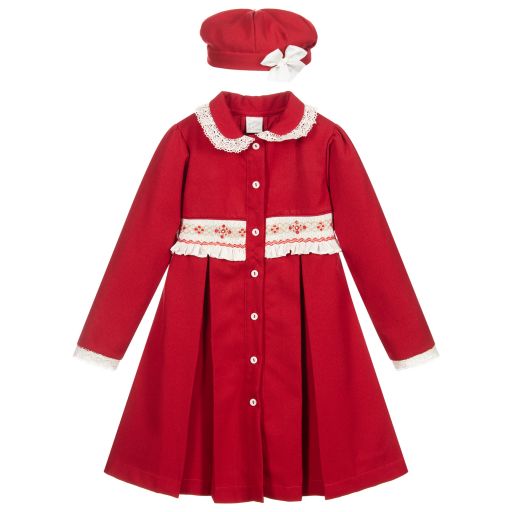 Pretty Originals-Red Hand-Smocked Coat Set | Childrensalon Outlet