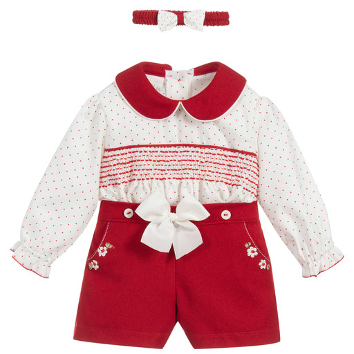 Pretty Originals-Roter, gesmokter Anzug (B) | Childrensalon Outlet
