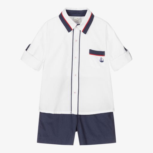 Pretty Originals-Ens. short bleu/blanc en coton | Childrensalon Outlet