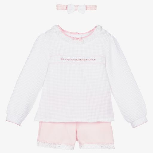 Pretty Originals-White & Pink Shorts Set | Childrensalon Outlet