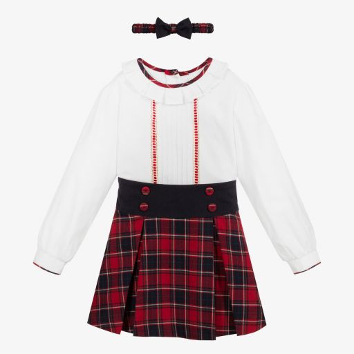 Pretty Originals-White & Red Tartan Skirt Set | Childrensalon Outlet