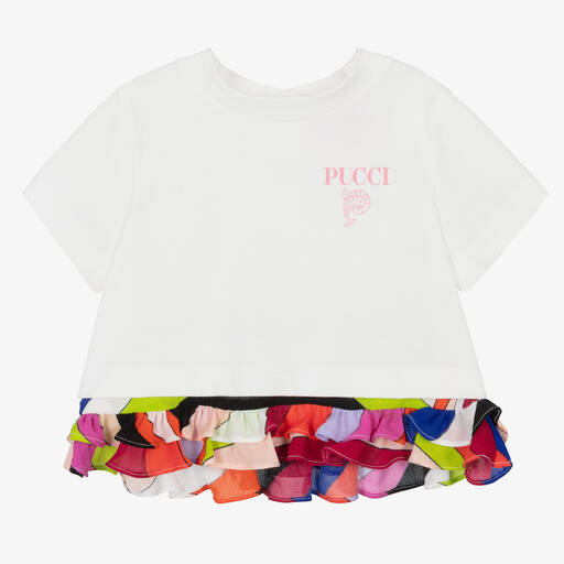PUCCI-Baby Girls Ivory Cotton Iride T-Shirt | Childrensalon Outlet