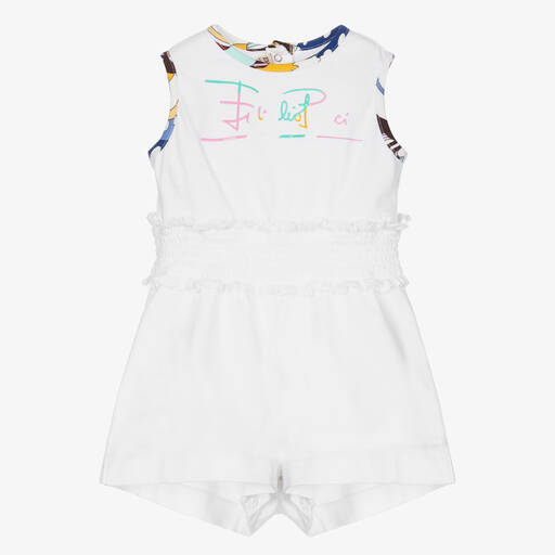 PUCCI-Baby Girls White Cotton Playsuit | Childrensalon Outlet
