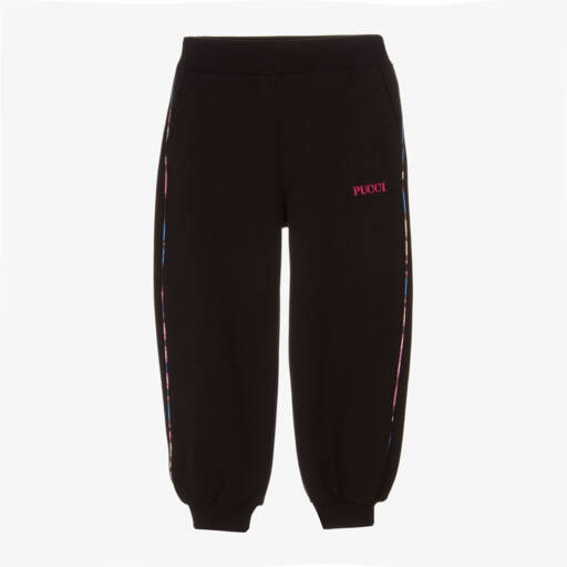 PUCCI-بنطلون رياضي بطبعة أوندي قطن لون أسود  | Childrensalon Outlet