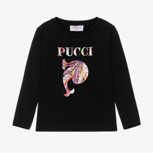 PUCCI-Черный топ из органического хлопка с принтом Iride | Childrensalon Outlet