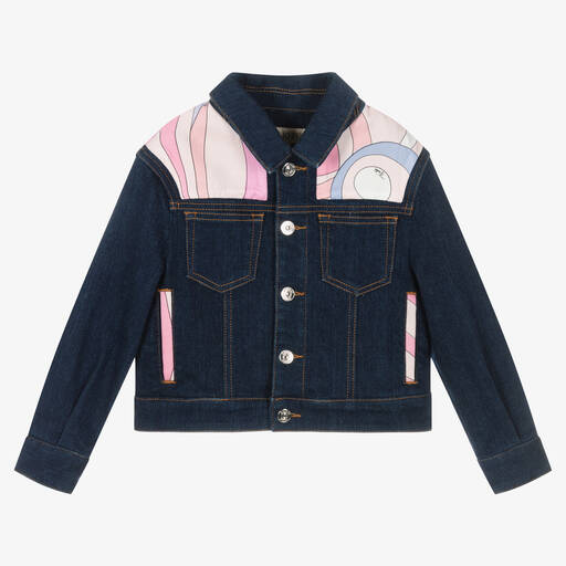 PUCCI-Girls Blue Denim Jacket  | Childrensalon Outlet