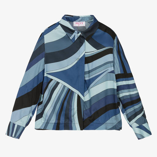 PUCCI-Girls Blue Iride Print Satin Blouse | Childrensalon Outlet