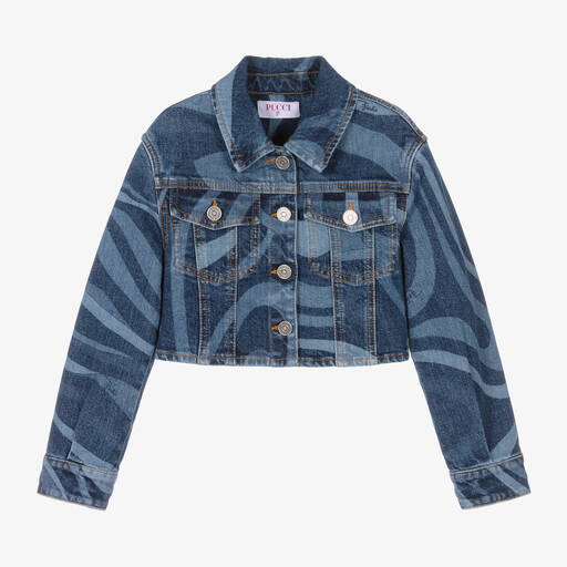 PUCCI-Girls Blue Marmo Cotton Denim Jacket | Childrensalon Outlet