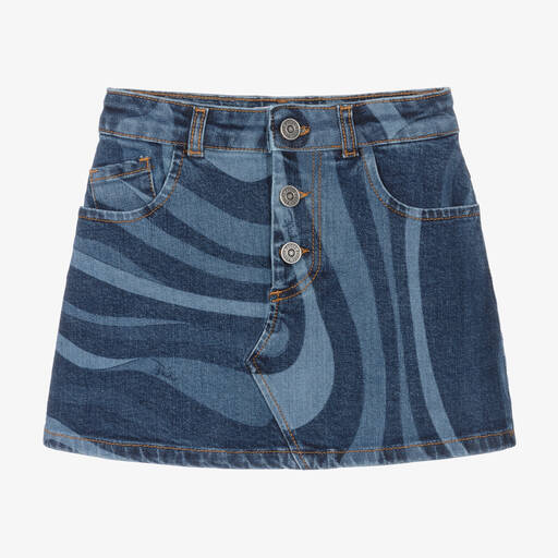 PUCCI-Girls Blue Marmo Cotton Denim Skirt | Childrensalon Outlet