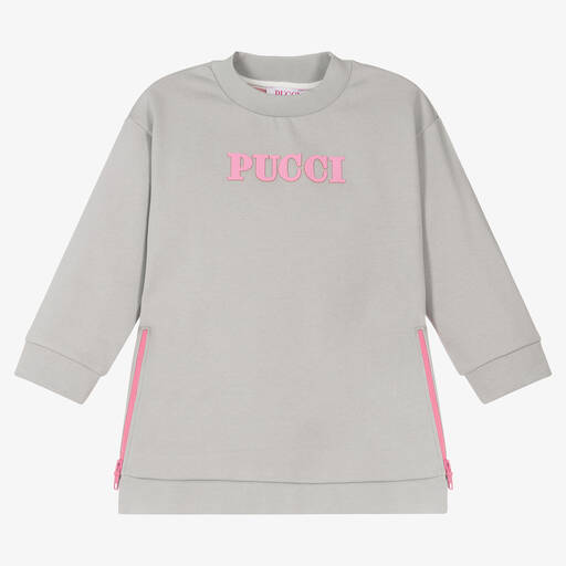 PUCCI-Girls Grey Cotton Sweatshirt Dress | Childrensalon Outlet