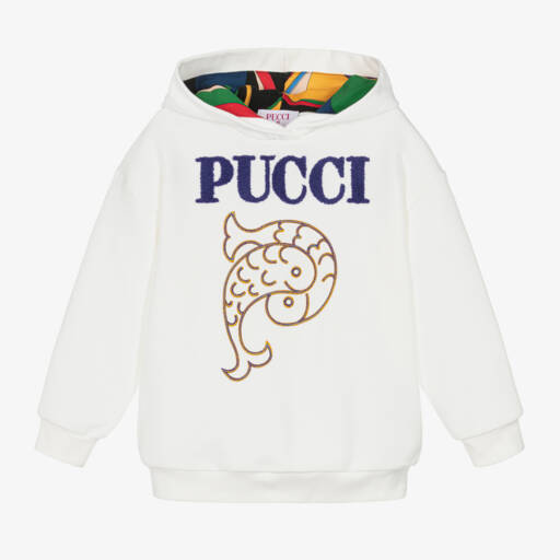 PUCCI-Girls Off-White Cotton Hoodie | Childrensalon Outlet