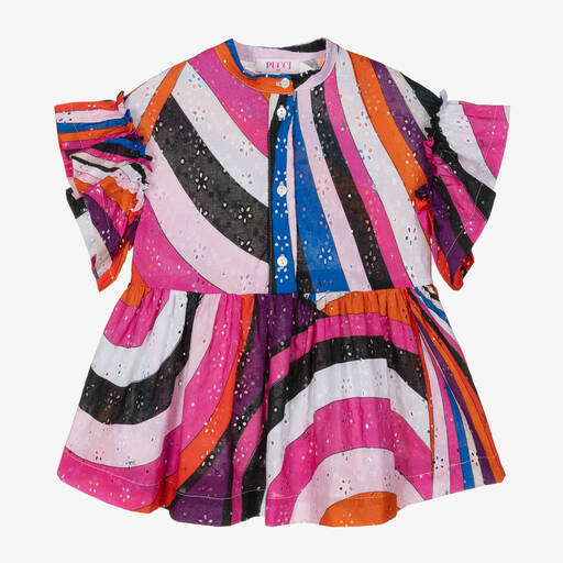 PUCCI-Розовая блузка с вышивкой английской гладью и принтом Iride | Childrensalon Outlet
