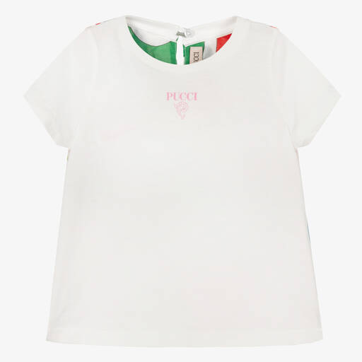PUCCI-Girls White & Marmo Print T-Shirt | Childrensalon Outlet