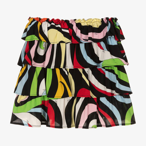PUCCI-Teen Girls Black Marmo Print Layered Skirt | Childrensalon Outlet