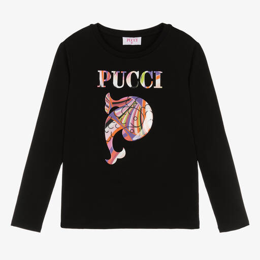 PUCCI-Teen Girls Black Organic Cotton Iride Top | Childrensalon Outlet