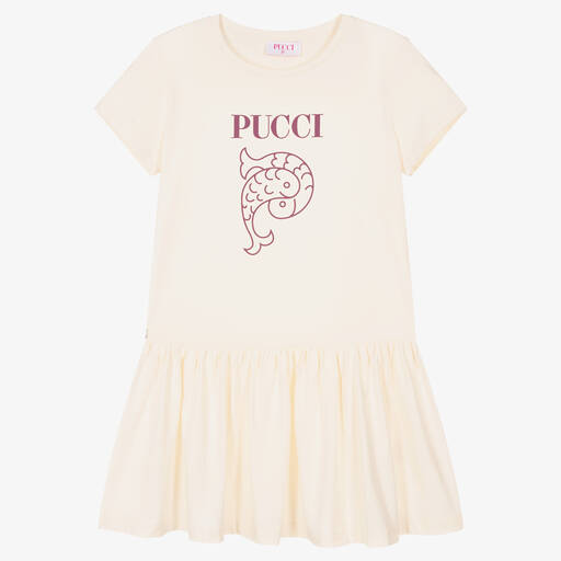 PUCCI-فستان تينز بناتي قطن عضوي لون عاجي | Childrensalon Outlet