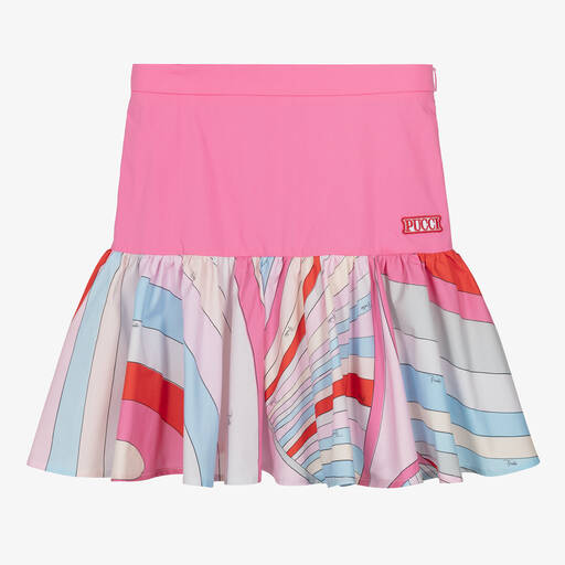 PUCCI-تنورة قطن عضوي بوبلين لون زهري بطبعة ملونة | Childrensalon Outlet