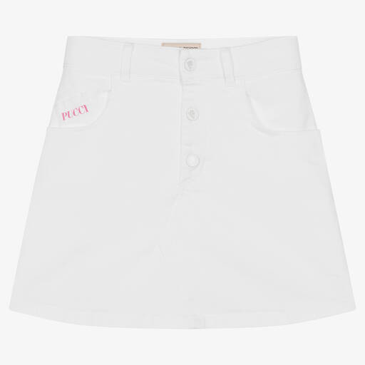 PUCCI-تنورة تينز بناتي قطن دنيم لون أبيض | Childrensalon Outlet