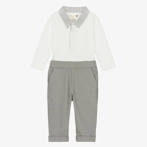 Pureté Du... Bébé-Baby Boys Grey & Ivory Cotton Trouser Set | Childrensalon Outlet