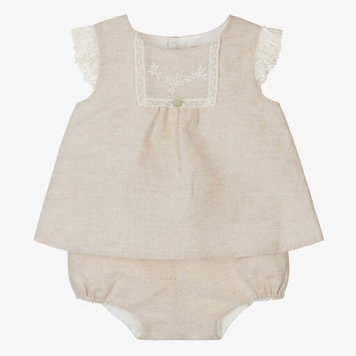 Pureté Du... Bébé-Baby Girls Beige Linen Shorts Set | Childrensalon Outlet