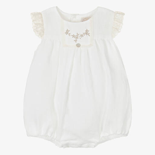Pureté Du... Bébé-Baby Girls Ivory Linen Shortie  | Childrensalon Outlet