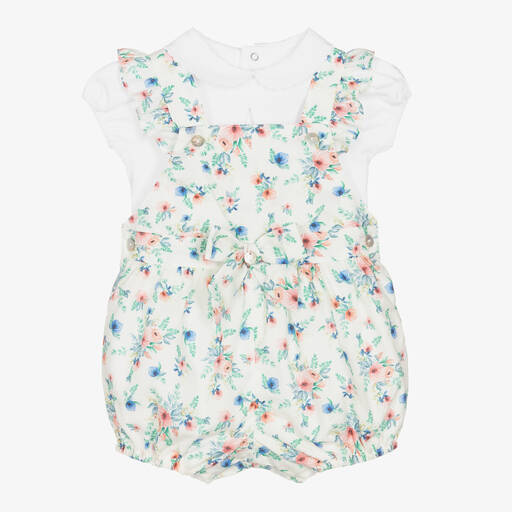 Pureté Du... Bébé-طقم شورت قطن جيرسي لون أبيض بطبعة ورود | Childrensalon Outlet