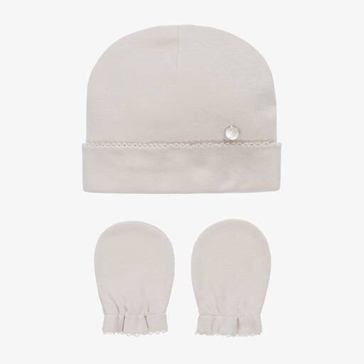 Pureté Du... Bébé-Bonnet et moufles beiges en coton | Childrensalon Outlet