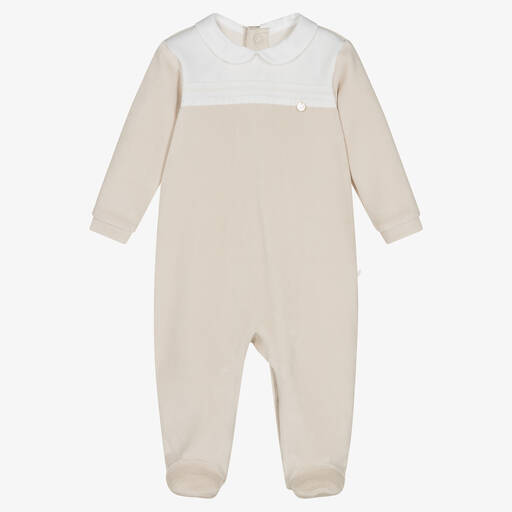 Pureté Du... Bébé-Beige Cotton Velour Babygrow | Childrensalon Outlet