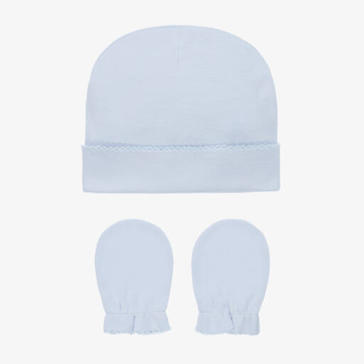 Pureté Du... Bébé-Blue Cotton Baby Hat & Mittens Set | Childrensalon Outlet