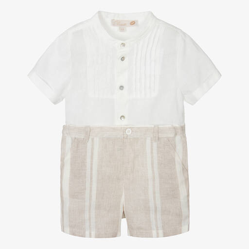 Pureté Du... Bébé-Boys Beige & Ivory Striped Shorts Set | Childrensalon Outlet