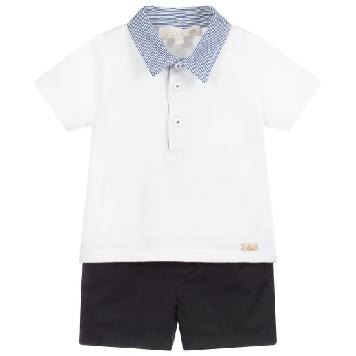 Pureté Du... Bébé-Boys Blue & White Shorts Set | Childrensalon Outlet